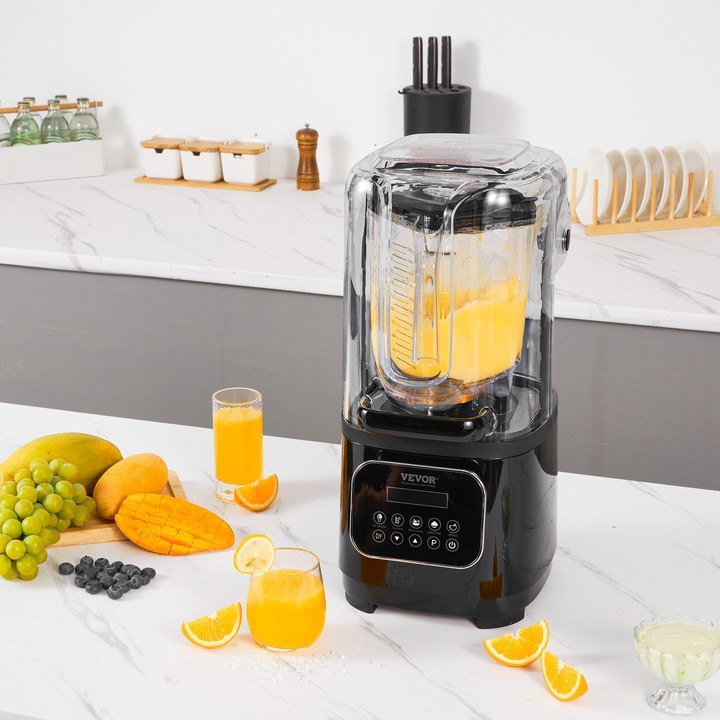 VEVOR Professional Blender With Shield, Commercial Countertop Blenders, 68 Oz Blender Combo, Stainless Steel 9 Speed & 5 Functions Blender, For Shakes, Smoothies, Peree, And Crush Ice, Black